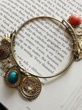 Graziano Gold Charm Bracelet Turquoise Orange Bangle